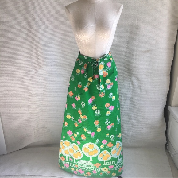 VTG 70s Malia Printed Floral Folk Maxi Skirt - Picture 2 of 8